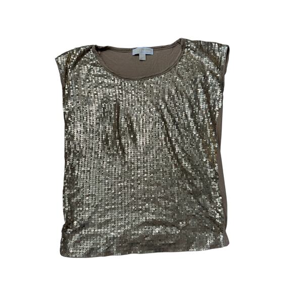 MICHAEL KORS GOLD Sequin Sparkly T-shirt, Soft & supple, women's Small - Picture 1 of 8